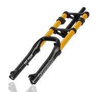 LHHL Fourche Avant Vélo Électrique 20 Po VTT Fourche Suspension Vélo Électrique Frein À Disque Amortisseur Pneumatique Pivot 1-1/8 Voyage 140mm QR pour Gros Pneu 4,0" ATB/BMX(Gold)