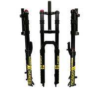 LHHL VTT Fourche Vélo 27,5" Choc Aérien AM Fourche Suspension pour Vélo 29" Verrouillage Manuel Réglage du Rebond Pivot Droit 1-1/8" QR 9mm 2350g(Gold,27.5in)