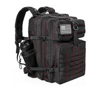 LHI Sac à Dos Militaire Tactique 45L - Sac de Survie Complet 72h, Randonnée, Moto, Pêche, Tir, Crossfit, Sport, Sac à Dos Homme Grande Capacité Outdoor - Noir avec ligne rouge