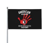 L'histoire américaine commence avec Native History Drapeau décoratif extérieur de qualité supérieure de 3 x 5 pieds - Couleurs vives, coupe-vent et résistant à l'eau - Idéal pour le jardin et les évé
