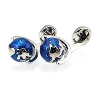 LHJHZDJC Boutons de manchette pour homme en forme de globe tournant en argent bleu