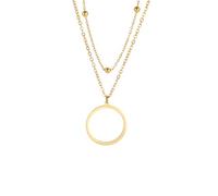 LHJHZDJC Chaîne à double perle creuse avec pendentif circulaire pour femme - Doré - Élégant pendentif - Bijoux cadeau streetwear pour homme et femme - Cadeau décontracté