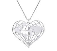 LHJHZDJC Collier avec pendentif en forme de cœur avec pendentif carte du monde origami - Chaîne ras du cou de voyage - Bijoux de la terre - Cadeau urbain - Accessoire de rue pour homme et femme