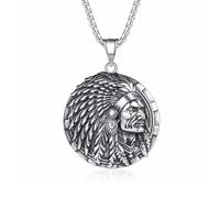 LHJHZDJC Collier avec pendentif en forme de tête de chef indien pour homme et femme - Style ethnique classique - Cadeau idéal pour elle et lui