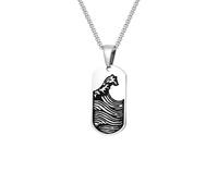 LHJHZDJC Collier avec plaque d'identité bleu marine pour homme et garçon, pendentif militaire imperméable imprimé bateau à voile, vague de mer, paix sûre pour mari, fils, papa, accessoire de