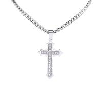 LHJHZDJC Collier pour homme et femme tendance avec pendentif en forme de croix gothique et strass - Couleur argentée - Punk Hip Hop - Cadeau quotidien décontracté