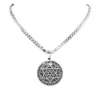 LHJHZDJC Collier tendance pour femme Astrolabe 12 constellations signe étoile de David hexagramme collier femme homme couleur argent bijoux streetwear accessoire pour homme femme cadeau décontracté