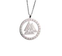 LHJHZDJC Collier tendance pour femme Hrunger Odins Valknut Rune Cercle Viking Symbole Collier en acier Pendentif Colliers Bijoux Nordic Streetwear Accessoire pour homme femme Cadeau décontracté