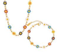 LHJHZDJC Colliers pour femme tendance moderne collier bracelet pour femme ensemble de fleurs bohème coloré goutte d'huile bijoux accessoires bijoux cadeaux