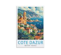 LHJOIUN Cote d'azur Menton France - Impression sur toile vintage pour salon, chambre à coucher, décoration d'intérieur - 40 x 60 cm