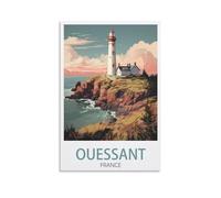 LHJOIUN Ouessant Affiche de voyage vintage de France Phare 20 x 30 cm Impression sur toile pour salon, chambre à coucher, décoration d'intérieur, art moderne