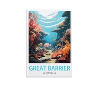 LHJOIUN Poster de voyage vintage « Great Barrier Australia » - 40 x 60 cm - Impression sur toile pour salon, chambre à coucher, décoration d'intérieur - Art moderne