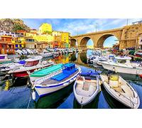 LHJOYSP Puzzle 1000 pièces Enfant Garcon Ville mer Pont côte France Bateau ensoleillé Marseille 75x50cm