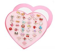 LHKJ 36 Pièces Bagues Petites Filles,Réglables Bague pour Enfant Fille avec Boîte De Coeur, Belle Présentation pour Un Cadeau à Une Petite Fille, Rose