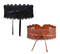 LHKJ Ceinture Femme Large en Cuir et Dentelle - Lot de 2 Pièces pour Robe