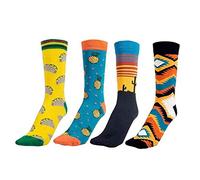 LHKJ Lot 4 Chaussettes Fantaisie Homme Coton Peigné, Imprimées Chaussettes Motifs Chaussettes Nouveauté Chaussettes