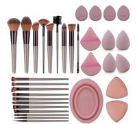 LHLXZQ Ensemble de Pinceaux de Maquillage 33 PCS, avec éponge de Maquillage, Pompon à Poudre et Tapis de Nettoyage, pour fond De Teint Blush Anti-cernes Ombres à Paupières Poudre et Contouring