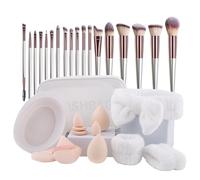 LHLXZQ Ensemble de Pinceaux de Maquillage, avec éponge de Maquillage, Pompon à Poudre et Tapis de Nettoyage, pour fond De Teint Blush Anti-cernes Ombres à Paupières Poudre et Contouring#3