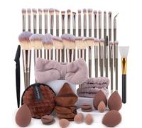 LHLXZQ Ensemble de Pinceaux de Maquillage, avec éponge de Maquillage, Pompon à Poudre et Tapis de Nettoyage, pour fond De Teint Blush Anti-cernes Ombres à Paupières Poudre et Contouring#1