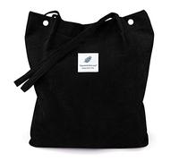 LHMTQVK Tote Sac à bandoulière réutilisable en velours côtelé de grande capacité avec poches intérieures, noir