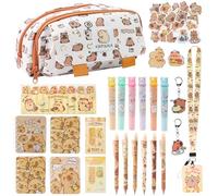LHOEST Capybara Trousse à crayons pour fille et garçon Carnet Capybara Fournitures de bureau Set Porte-clés Capybara Trousse à crayons 3 compartiments Kawaii Trousse à crayons Cochon d'Inde