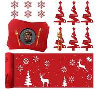 LHOEST Feutre Decoration Table Noel Rouge 19Pièces 30x150 CM Lavable Rouge Chemin de Table Noel Set de Table Noël Décoration Feutre Porte Couverts Noel Dessous de Verre Rond Dessous Assiette Noël Déco