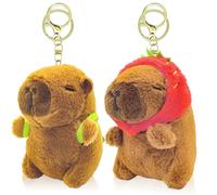 LHOEST Kawaii capybara porte clé peluche 2 PCS Jouet peluche Capibara porte clé Enfant Fille Femme Garçons Amusant Animal Porte-clés en Silicone Anniversaire Noël Cadeau Capybara Pendentif de Sac Clé