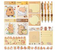 LHOEST Kit Capybara Papeterie Kawaii 43 Pièces 0.5 MM Bleu Stylo Capybara Notes Adhésives Fille Garçon Enfant Cute Stylo Effaçable Capybara Autocollant Animaux Papeterie Affaire Scolaire Mignon