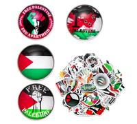 LHOEST Lot de 64 broches de revers de drapeau de la Palestine avec 60 autocollants - Drapeau de la Palestine national - En émail - Badge en métal