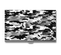 LHOKDR Porte-cartes de visite, étui en métal, pour homme et femme, étui pour cartes de crédit avec imprimé camouflage noir, gris, blanc, Noir, gris, blanc, camouflage., Taille unique