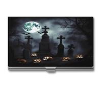 LHOKDR Porte-cartes de visite, étui en métal pour homme et femme, étui pour cartes de crédit avec imprimé gothique Happy Halloween pour cartes de visite, Gothique Happy Halloween, Taille unique