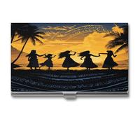 LHOKDR Porte-cartes de visite, étui en métal, pour homme et femme, étui pour cartes de crédit, cinq silhouettes de danse hawaïenne, étui pour cartes de visite, Cinq silhouettes de danse hawaïenne,