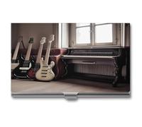 LHOKDR Porte-cartes de visite, étui en métal, pour homme et femme, étui pour cartes de crédit, guitare, basse, instruments de musique, pour cartes de visite, Guitare basse, instruments de musique,