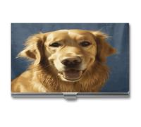 LHOKDR Porte-cartes de visite, étui en métal pour homme et femme, étui pour cartes de crédit imprimé chien doré, Golden Dog, Taille unique