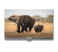 LHOKDR Porte-cartes de visite, étui en métal, pour homme et femme, étui pour cartes de crédit, imprimé éléphants qui marchent, Éléphants qui marchent, Taille unique