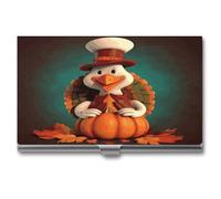 LHOKDR Porte-cartes de visite, étui en métal, pour homme et femme, étui pour cartes de crédit, motif dinde Happy Thanksgiving, Happy Thanksgiving Turkey, Taille unique