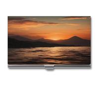 LHOKDR Porte-cartes de visite, étui en métal, pour homme et femme, étui pour cartes de crédit, motif montagne et eau au coucher du soleil, Montagne et eau au coucher du soleil, Taille unique