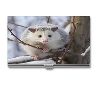 LHOKDR Porte-cartes de visite, étui en métal, pour homme et femme, étui pour cartes de crédit, opossum dans la neige pour cartes de visite, Opossum in Snow, Taille unique
