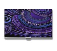 LHOKDR Porte-cartes de visite, étui en métal, pour homme et femme, étui pour cartes de crédit sur fond violet avec motif imprimé style tribal pour cartes de visite, Fond violet avec motif de style