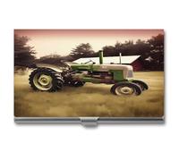 LHOKDR Porte-cartes de visite, étui en métal pour homme et femme, étui pour cartes de crédit, vieux tracteur, photo de ferme, pour cartes de visite, Old Tractor Photo Farm, Taille unique