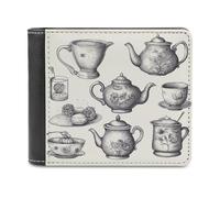 LHOKDR Porte-cartes portable, théières et tasses dessinées à la main, portefeuille multifonction imprimé, portefeuille de voyage simple, portefeuille unisexe, noir, taille unique, contemporain, Noir ,