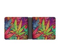 LHOKDR Portefeuille de poche, feuille multicolore imprimé Weed Art Portefeuille multifonction simple, portefeuille unisexe, noir, taille unique, contemporain, Noir , Taille unique, Contemporain