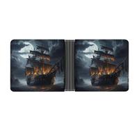 LHOKDR Portefeuille de poche, motif bateau à voile pirate pleine lune, portefeuille de voyage simple, unisexe, noir, taille unique, contemporain, Noir , Taille unique, Contemporain