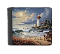 LHOKDR Portefeuille portable avec porte-cartes imprimé phare de mer et plage de sable, portefeuille de voyage simple, unisexe, noir, taille unique, contemporain, Noir , Taille unique, Contemporain