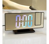 L'horloge de projection à finition miroir affiche en temps réel et la température ambiante prend en charge les températures F et C avec alarme intégrée (lumières multicolore)