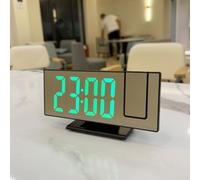 L'horloge de projection à finition miroir affiche le temps réel et la température ambiante prend en charge les températures F et C avec alarme intégrée (lumière verte)