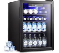 LHRIVER Mini réfrigérateur pour plan de travail, réfrigérateur de boissons de 2,6 pieds cubes avec porte en verre, étagères réglables, réfrigérateurs compacts de 95 canettes, bureau, chambre ou maison