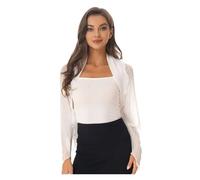 LHSJYG Boléro en Mousseline Boléro en mousseline de soie à manches longues for femme, haut protection solaire ouvert sur le devant, châles, enveloppements(White)