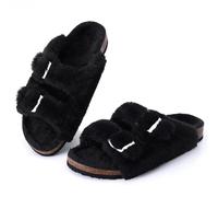 LHSJYG Pantoufle Femme Chaussons d'hiver for femmes, chaussons souples à bout ouvert, chaussures d'intérieur en peluche(Black,39)