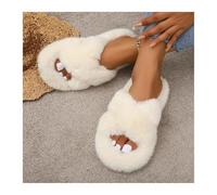 LHSJYG Pantoufle Femme Pantoufles pelucheuses croisées Confortables à Bout Ouvert, Chaussures de Maison Plates en Peluche, Confortables et Chaudes, Sandales d'hiver for Femmes(White,38)